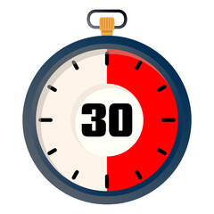 30 second countdown timer illustration. Stopwatch timer 30 second.  Editable vector file on transparent background.