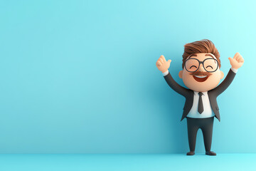 Cheerful businessman celebrating success with enthusiasm, isolated on a vibrant background, perfect for positive themes.