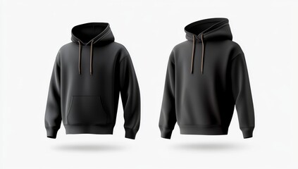 Black hoodie sweatshirt front and back template vector illustration with white background