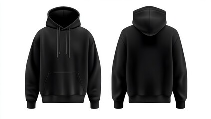 Black hoodie sweatshirt front and back template vector illustration with white background