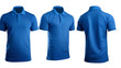 © PixelHill - blank blue polo shirt, front and back view, isolated transparent background. Design polo shirt, template and mockup for print