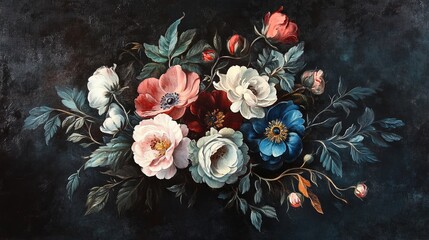 Fashionable painting of a moody flowers on a dark background, delightful appearance