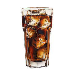 glass of cola with ice on isolated white background