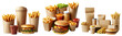 © Maina - Assorted fast food items including burgers and fries set isolated on transparent background