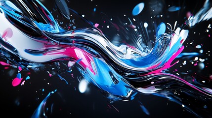 Wall Mural - Abstract swirling blue, white, and pink paint on black background.