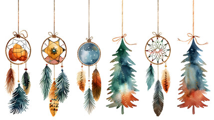 Wall Mural - Boho Christmas tree topper isolated on white background