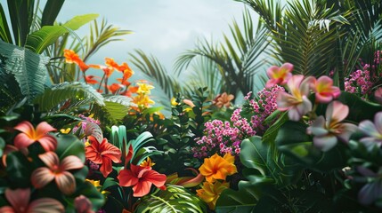 Wall Mural - A bunch of colorful flowers growing in lush green grass