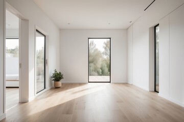 Wall Mural - Minimalist Interior Design with Large Windows and Wooden Floors