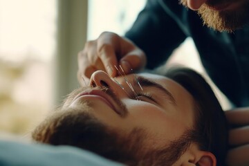 Wall Mural - Holistic health practitioner performing acupuncture on a patient, alternative therapies in holistic medicine