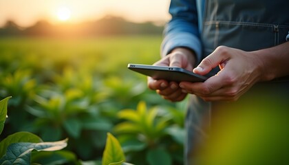 Close up hand of farmer checking quality by tablet agriculture modern technology Concept. Concept of natural farming, agriculture.
