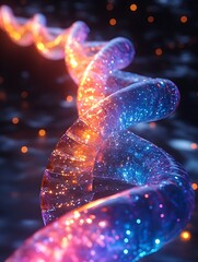 Wall Mural - A colorful hologram of DNA, reminiscent of a double helix suspended in space