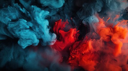 Wall Mural - Abstract background with blue and red paint swirling in water.