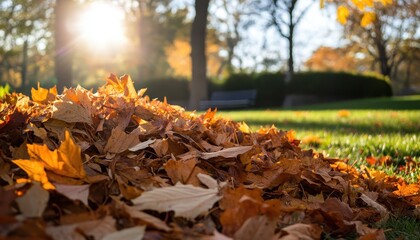 Wall Mural - Autumn Leaves Blanketing a Peaceful Park