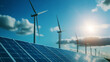 © Maksym - The growth of green electricity is magnified with wind turbines and solar panels, highlighting sustainable energy sources.