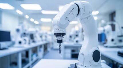 A close-up of AI-controlled machinery in a factory setting performing precise and repetitive tasks with high accuracy Stock Photo with copy space