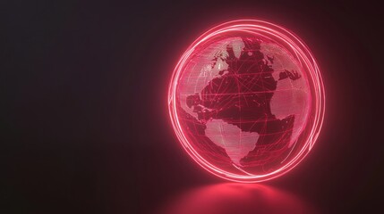 Wall Mural - glowing red neon planet with rings in dark space generative ai