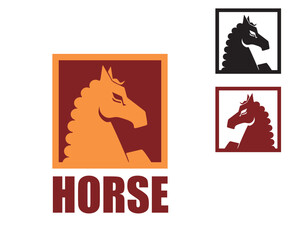 Wall Mural - simple great head horse in rectangle logo, silhouette of strong mare closeup vector illustrations