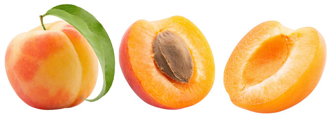 Wall Mural - set of apricot and peach slices isolated on a white background. Clipping path