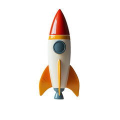 Colorful toy rocket with red, blue, and yellow details. Represents childhood imagination and space exploration. Isolated on transparent background.