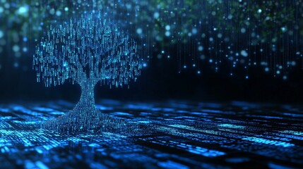An abstract representation of AI as a digital tree with branches of code and data streams Stock Photo with copy space