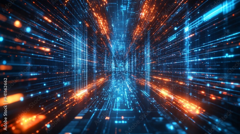 An abstract image of AI as a glowing network of circuits and data ...