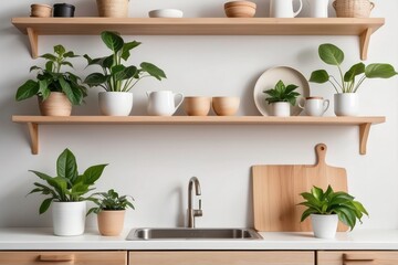 Wall Mural - Modern Kitchen with Plants, Shelves, and a Sink