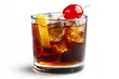 © Ilja - Classic Whiskey Cocktail with Cola, Ice Cubes, Lemon Wedge, and Maraschino Cherry Garnish