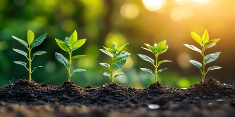 Poster - Growing plant on row of coin money. in Concept of finance And Investment of saving money or financial and business growth for profit.