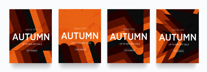 Wall Mural - Autumn Sale Offer 50%. Modern Abstract Set of Background Patterns for Advertising, Web, Social Media, Posters, Banners, and Covers. Template Graphic Elements in Vector Illustration.