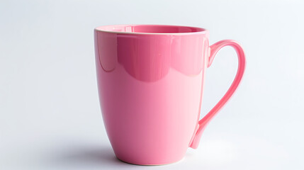 A stylish pink mug with a smooth finish, isolated on a bright white background