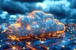 © arti om - Cloud Computing concept. Abstract representation of cloud computing infrastructure with data storage, processing, and access via digital interfaces -