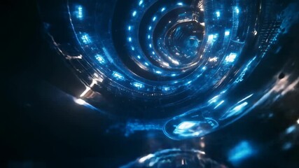 Wall Mural - blue spiral tunnel with bright luminous elements. clock dial