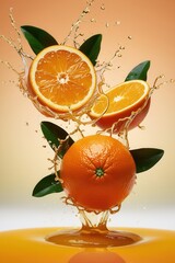 Wall Mural - A close up of an orange with a splash of juice on it