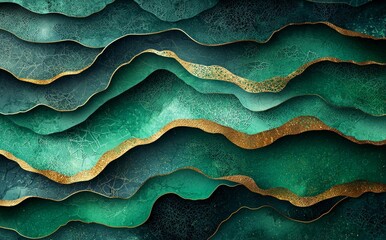 Aufkleber - Layers of textured gradient and green abstract wavy dimension background