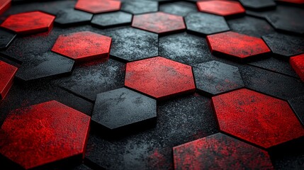 Fototapete - The illustration shows a dark geometric hexagon with an abstract three dimensional background. Stock image.