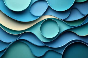 Leinwandbilder - An abstract geometry background with blue and green arc shapes, overlapping lines, and shadows.