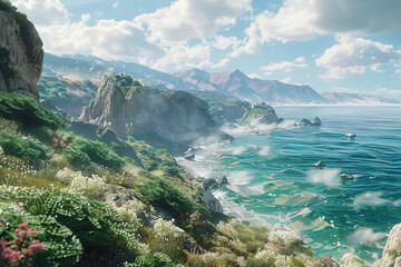 Wall Mural - Coastal cliff and clean blue ocean