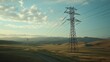 © Plaifah - A detailed shot of a lattice-style electrical tower with multiple power lines stretching across the horizon, set against a backdrop of rolling hills.