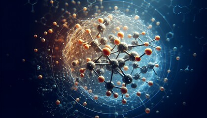 Wall Mural - Closeup of an abstract biological and scientific molecular structure concept