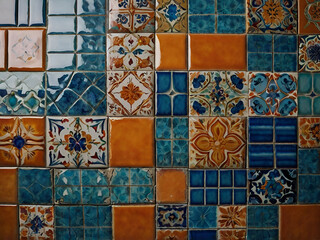 A tiled wall, showcasing glossy ceramic tiles in a vibrant pattern, perfect for a colorful and dynamic background.