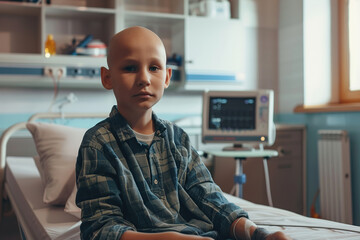 Child boy making cancer therapy in the modern hospital