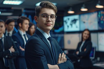 Wall Mural - Successful business IT team posing in modern office