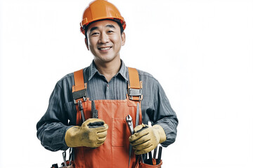 Worker wearing hard hat smiling positively