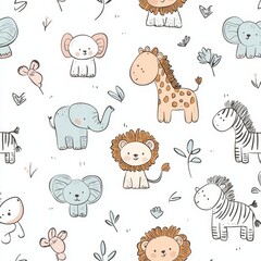 Canvas Print - Cute summer seamless pattern with African animals. A sweet safari print.