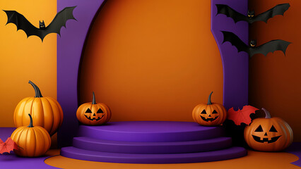 Halloween-Themed 3D Poster with Bats and Carved Pumpkins for a Sale Promotion