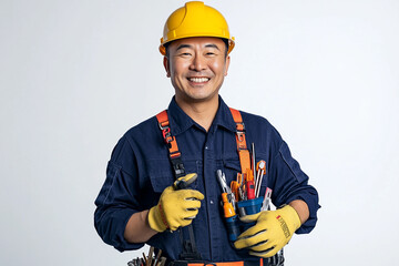 Worker wearing hard hat smiling positively