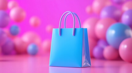 Colorful shopping bag with pink and purple bokeh background, perfect for retail and advertising concepts.