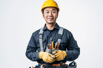 Worker wearing hard hat smiling positively