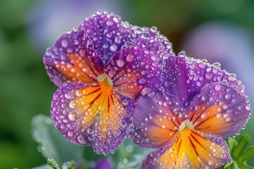 Canvas Print - Purple and Yellow Pansy with Water Droplets