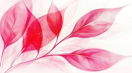 Wall Mural -   A sharp image of leaves on a red and white background